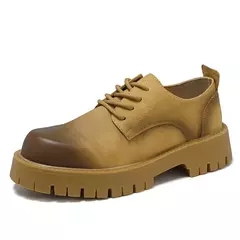 Plataforma de couro coreana Oxfords para homens, deslizamento, fundo grosso, sapatos masculinos de derby, mocassins casuais, dedo do pé quadrado, sapatos formais