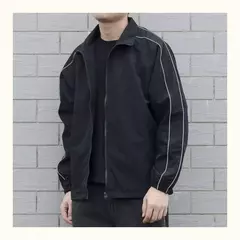 Blusão solto de retalhos masculino com bolsos, jaqueta bomber, zíper listrado, gola alta, impermeável, esportes ao ar livre, casual, outono - Wolf Magazine