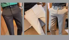 Calça de cintura elástica cor sólida para homens, calça casual slim fit, vestido de festa social, roupas de negócios de alta qualidade na internet
