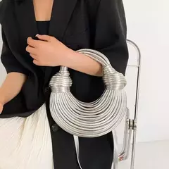 Bolsa atada corda artesanal para mulheres, embreagem noite dourada e prateada, bolsas hobo atadas, nova marca de designer, luxo e chique, 2023