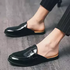 Imagem do Nova Chegada All-match Muller Sapatos Homens Moda De Couro Metade Chinelo Homens Verão Mocassins Flats Chinelos para Sapatos Dos Homens Ao Ar Livre