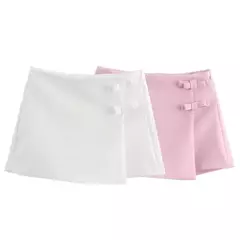 TRAF-minissaia e minissaia de cintura alta feminina, streetwear de verão, shorts assimétricos, rosa e branco, moda na internet