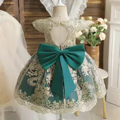 Bordado Elegante Crianças Princesa Vestidos para Meninas Luxo Golden Lace Vintage Crianças Festival Party Gown Bebê Batismo Vestidos - Wolf Magazine