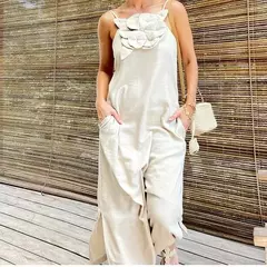Vestido maxi solto sem mangas feminino, monocromático, halter de flores, festa elegante, streetwear, moda feminina, Novo, 3D, 2024 - Wolf Magazine