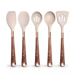 Conjunto De Utensílios De Cozinha De Silicone Resistente Ao Calor, Espátula, Colher, Ferramentas Antiaderentes, Alça Banhada A Ouro Rosa, Suporte, Presente De Cozinha - comprar online