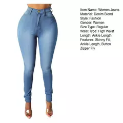 Imagem do Calça Jeans lavada de cintura alta feminina com zíper, bolsos de botão Fly, lápis jeans monocromático, streetwear