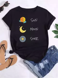 Camiseta feminina casual de manga curta com gola redonda, streetwear feminina, tops vintage, camiseta Maycaur, estampada com planeta lunar, moda camisetas - Wolf Magazine