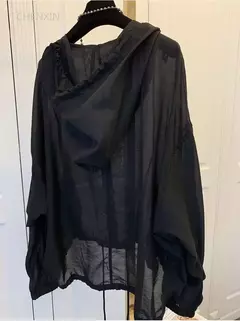Casacos de zíper à prova de sol femininos, casacos finos e soltos, roupas para ver através do exterior, roupas leves, pretas, verão - comprar online