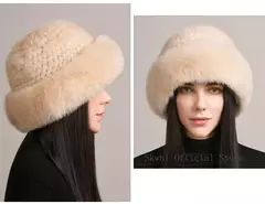 Chapéu de pele de vison genuíno para mulheres gorro de malha natural de luxo chapéu de malha artesanal pele de raposa real moda inverno quente, novo - comprar online