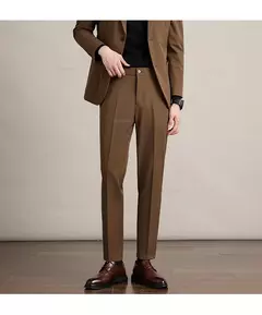 Calça casual justa masculina, cortina avançada, terno formal grosso para escritório, preto, marrom, cinza, azul, outono e inverno - comprar online