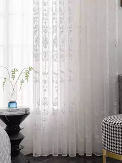 Sheer bordados Floral Cortinas Voile para sala e quarto, cortinas brancas