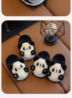 Chinelos panda de pelúcia fofos para crianças, chinelo de algodão para menino e menina, sapato infantil, interior, casa, inverno