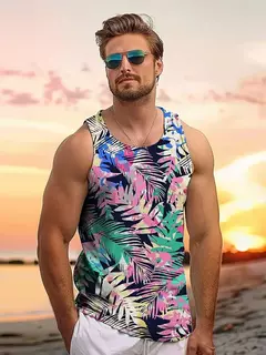 Tops soltos estilo havaiano masculino, colete de férias lazer, viagem ao ar livre, confortável, casual, estampa do sol - comprar online