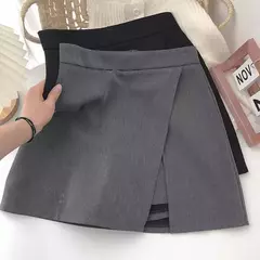 Lucyever-Mini-saia feminina linha A, estilo coreano, cintura alta, dividida, simples, casual, shorts de escritório, saias femininas, preta, cinza - comprar online