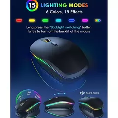 Combo de teclado e mouse sem fio, retroiluminado RGB, letras iluminadas recarregáveis, tamanho completo ergonômico, modo de suspensão, 2,4 GHz - Wolf Magazine