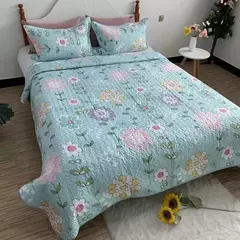 Imagem do Colcha acolchoada com estampa floral, 180x220/220x240cm na cama, capa xadrez, estilo americano, colcha de verão, cobertor para adultos