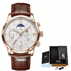LIGE-Relógio de quartzo de couro marrom de luxo masculino, relógio impermeável, relógios esportivos, marca superior, casual, novo, 2022 na internet