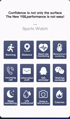 Y68 Esporte Bluetooth Relógio Inteligente, Tela Colorida, Pulseira De Fitness À Prova D' Água, Pressão Arterial, Freqüência Cardíaca, Monitor De Sono, D20 - comprar online