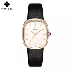 Imagem do WWOOR-Relógio de quartzo de couro impermeável feminino, marca superior, pulseira de moda, relógio de luxo feminino, 2024