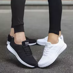 Mulheres sapatos casuais moda respirável andando malha sapatos planos tênis feminino 2021 ginásio sapatos vulcanizados branco calçado feminino - Wolf Magazine