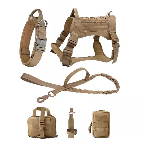 Coleira grande para cães, conjunto militar de arnês e coleira para treinamento de animais de estimação, arnês tático de pastor alemão para cães de todos os tamanhos