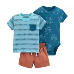 Imagem do Conjunto de roupas de algodão do bebê recém-nascido, dinossauro bonito dos desenhos animados, manga curta, shorts, macacão, roupas infantis, 6-24m, verão
