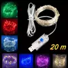 Led silver Wire Fairy Lights USB Powered LED String Lights Garland à prova d'água ao ar livre para Natal Party Wedding DIY Decoração