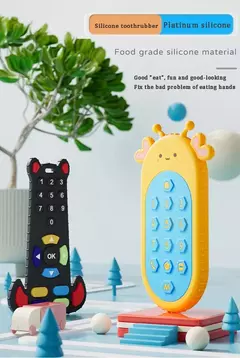Silicone dentição anel com controle remoto para o bebê, brinquedos sensoriais para recém-nascido na internet