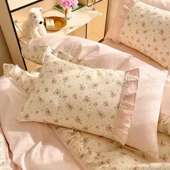 Coreano Lace Bedding Set, 100% Algodão Duvet Cover Set, Soft Capa Confortável sem Núcleo, 1 * Capa de Edredão + 2 Fronha, 3PCs