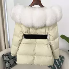 Oftbuy 2024 jaqueta de inverno feminina gola de pele de raposa natural real com capuz grosso quente 90% pato branco para baixo casaco feminino streetwear casual - comprar online