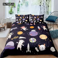 Conjunto de cama para meninos da aviação dos desenhos animados, astronauta Duvet Cover, Blue Sky Dream Quilt Cover, gêmeo, único, tamanhos duplos, fronha - comprar online