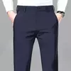 Calças de roupa elástica de resfriamento masculina, calças estrias de escritório, seda gelada, calça masculina de verão, calças de alfaiataria elegante, clássica, 2024