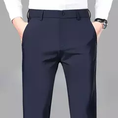 Calças de roupa elástica de resfriamento masculina, calças estrias de escritório, seda gelada, calça masculina de verão, calças de alfaiataria elegante, clássica, 2024