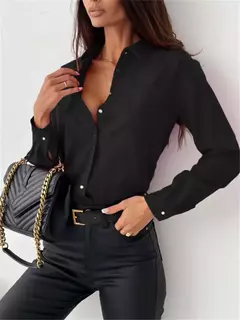 Elegante blusa sólida de chiffon feminina, manga comprida, gola V, camisa solta, túnicas de senhora do escritório, tops grandes, casual, primavera, verão, 2024