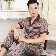 Conjunto de pijama de seda fino masculino, manga comprida e calça curta, pijama, calça para dormir - Wolf Magazine