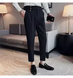 Calça formal de botão de cintura alta estilo britânico masculina, terno casual empresarial, calça de escritório, monocromática, alta qualidade, nova, primavera na internet