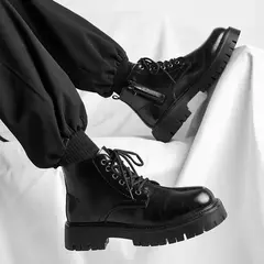 Plataforma de couro coreana Oxfords para homens, deslizamento, fundo grosso, sapatos masculinos de derby, mocassins casuais, dedo do pé quadrado, sapatos formais - loja online