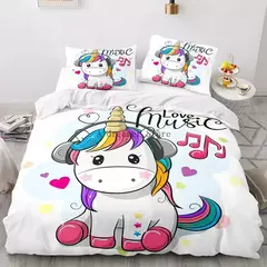 Conjunto de cama unicórnio para crianças, capa de edredão infantil Rainbow Horse, fronha de berço, Lovely Bed Linens - Wolf Magazine