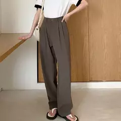 HELIAR-calça feminina de cintura alta, calça reta para senhoras do escritório, botão casual, calça preta solta, nova, outono na internet