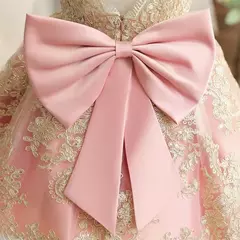 Bordado Elegante Crianças Princesa Vestidos para Meninas Luxo Golden Lace Vintage Crianças Festival Party Gown Bebê Batismo Vestidos - comprar online