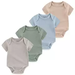 Macacão de algodão estampado para recém-nascidos, macacão manga curta, roupas de bebê menino e menina, 0-12m, 4 peças, verão