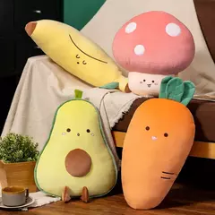 Travesseiro de frutas recheadas para meninas brinquedo de pelúcia banana macia cogumelo dos desenhos animados, cenoura e abacate presente para meninas - loja online