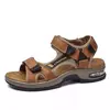 Sandálias masculinas de verão de couro genuíno, chinelos masculinos, gladiador, praia, macio, confortável, ao ar livre, sapatos vadeando, marca, 38-46