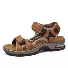 Sandálias masculinas de verão de couro genuíno, chinelos masculinos, gladiador, praia, macio, confortável, ao ar livre, sapatos vadeando, marca, 38-46