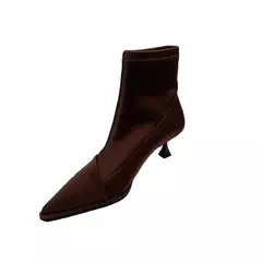 Elegante bota feminina de salto alto fino, dedo apontado de cetim, botins glamorosos elásticos, elegância curta, nova