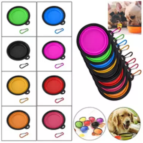 Dobrável pet silicone cão comida tigela de água acampamento ao ar livre viagem portátil dobrável suprimentos para animais de estimação tigela pratos com mosquetão
