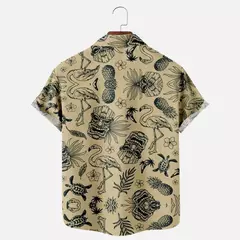 Moda masculina verão t-shirts havaiano impressão 3d aconchegante casual um botão camisas de manga curta praia camisas de grandes dimensões - Wolf Magazine