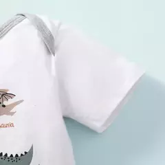 Dinossauro dos desenhos animados do bebê menino bodysuit manga curta e shorts set, desgaste do verão recém-nascido, moda criança, bonito, macio, 0-24 meses, 2pcs na internet