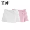 TRAF-Mini saia rosa e branca feminina, curva, fenda curta, dividida, cintura alta, verão, moda, 2022