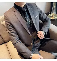 Terno xadrez formal masculino, vestido de noiva noivo, blazer de festa, calças, jaqueta, colete, calças, high-end, casual, escritório, marca